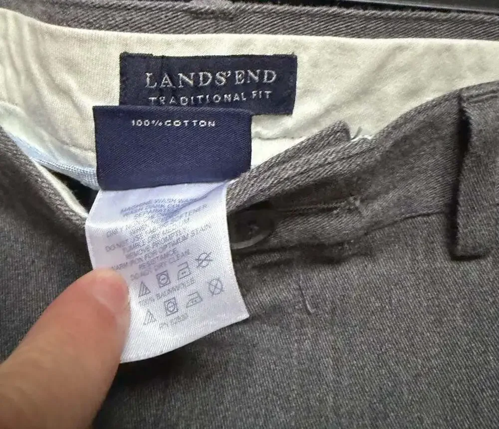 Lands' End Traditional Fit 100% Cotton Pleated Pants Gray Size 46x29